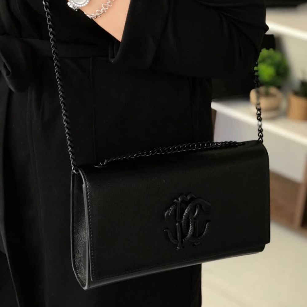 Roberto Cavalli Monogram Plaque Full Front Flap Shoulder Bag-thumb-2