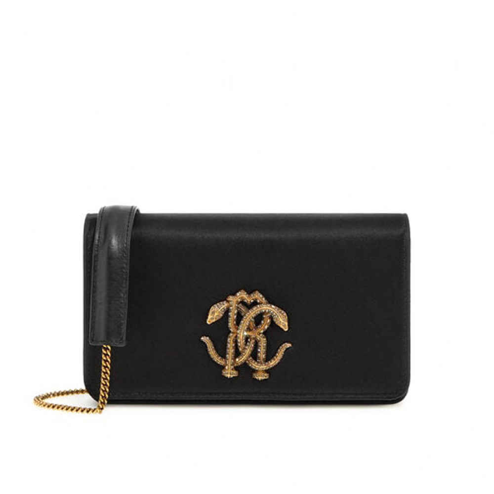 Roberto Cavalli Monogram Mirror Snake Black & Golden Shoulder bag-thumb-0