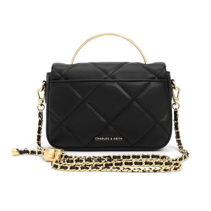 Charles & Keith Quilted Boxy Top Black Handle Bag-thumb-2