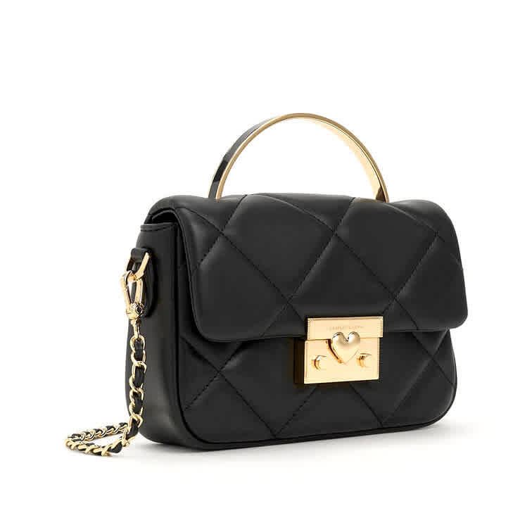 Charles & Keith Quilted Boxy Top Black Handle Bag-thumb-1
