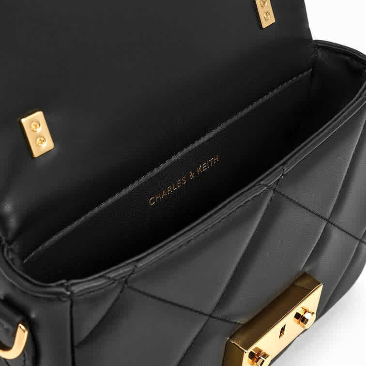 Charles & Keith Quilted Boxy Top Black Handle Bag-thumb-4