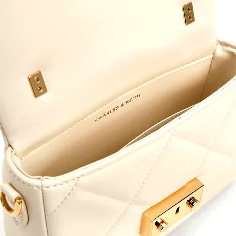 Charles & Keith Quilted Boxy Top Cream Handle Bag-4