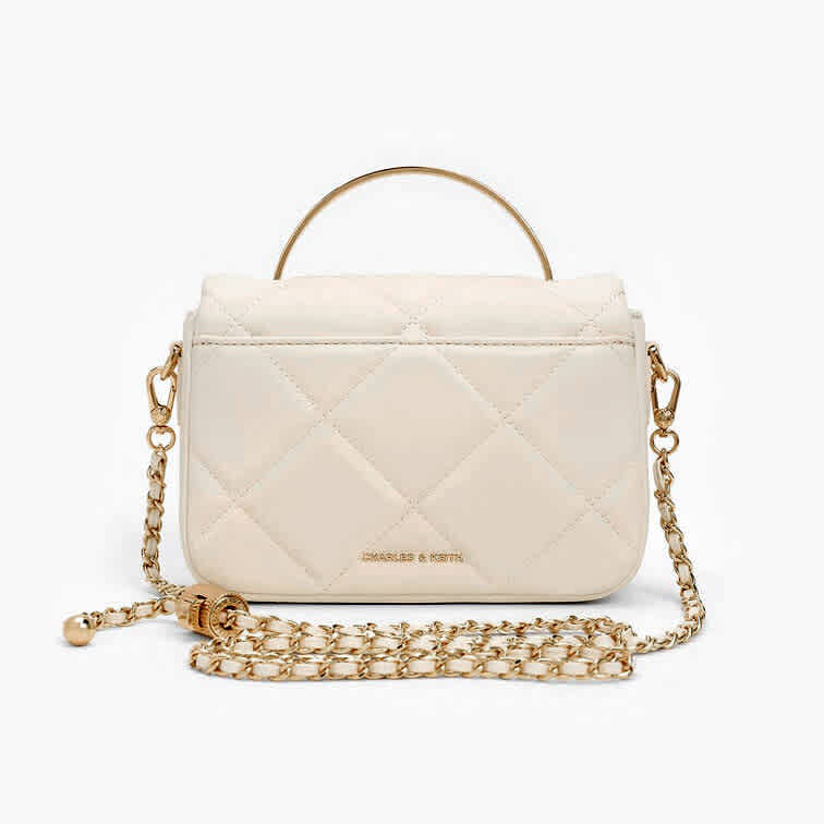 Charles & Keith Quilted Boxy Top Cream Handle Bag-1