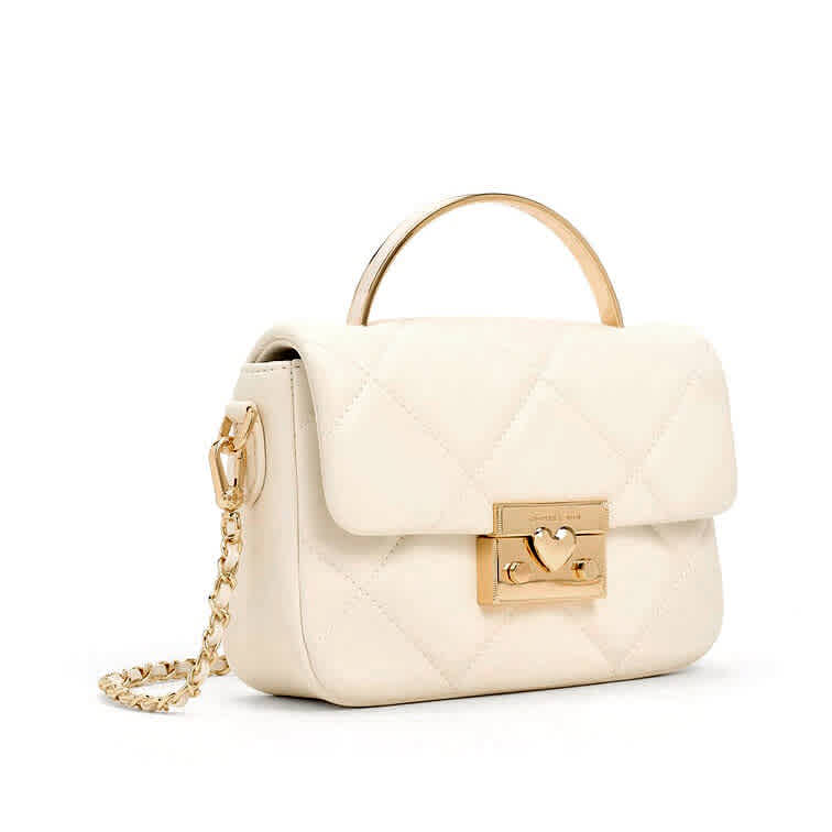 Charles & Keith Quilted Boxy Top Cream Handle Bag-2
