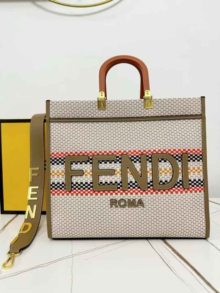Fendi Plain Ladies Trendy Leather Cream Handbag-thumb-0