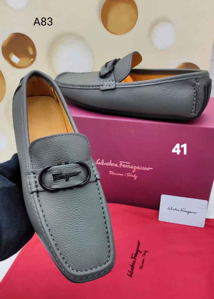 Salvatore Ferragamo Grey Premium Quality Loafers-thumb-0