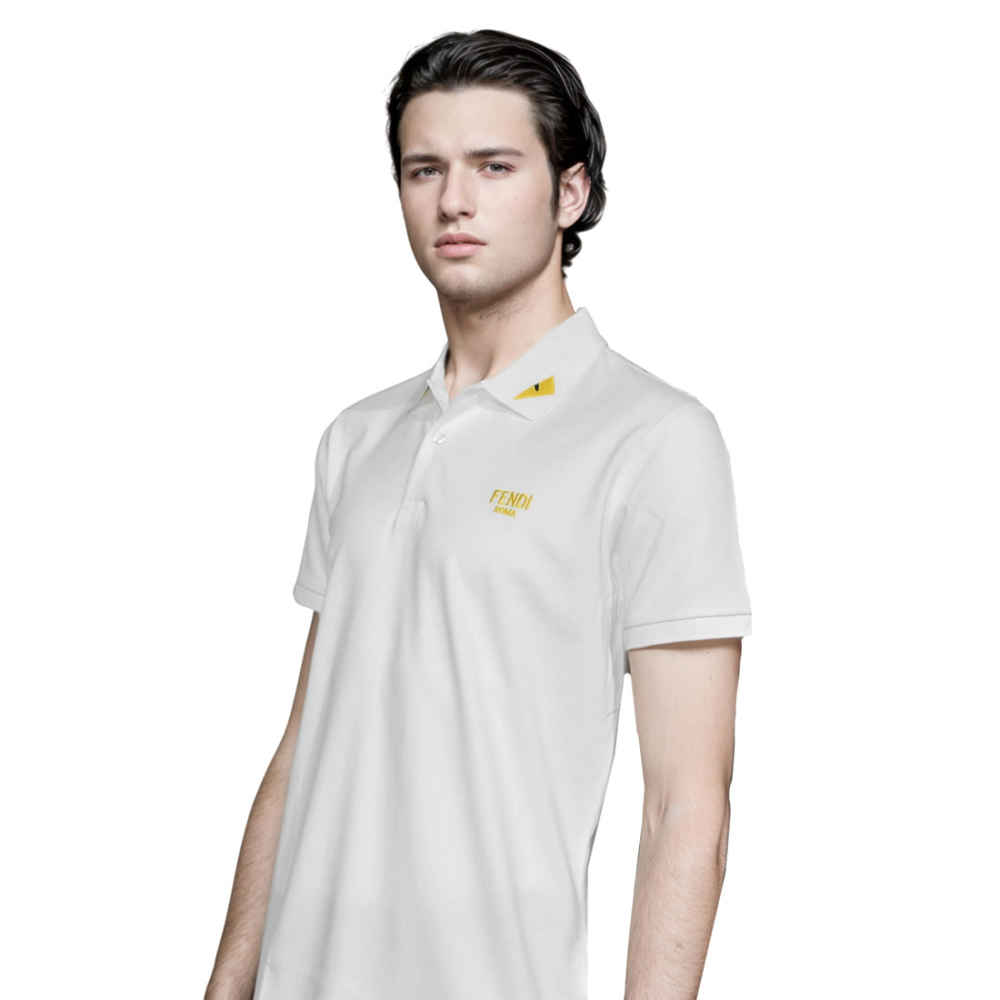 Fendi Roma Embroidered logo White Polo T-shirt-2