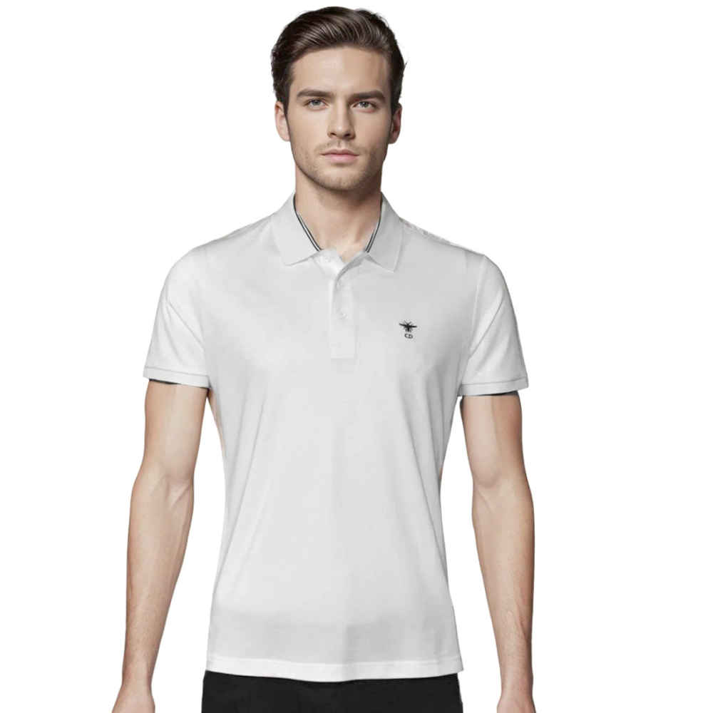 Christian Dior Bee Embroidered White Premium Polo T-shirt-thumb-0