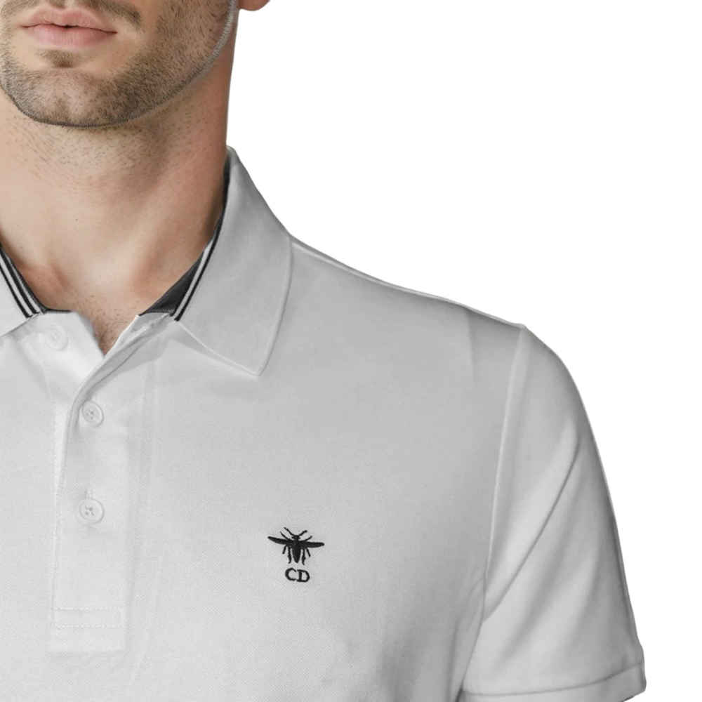 Christian Dior Bee Embroidered White Premium Polo T-shirt-thumb-3