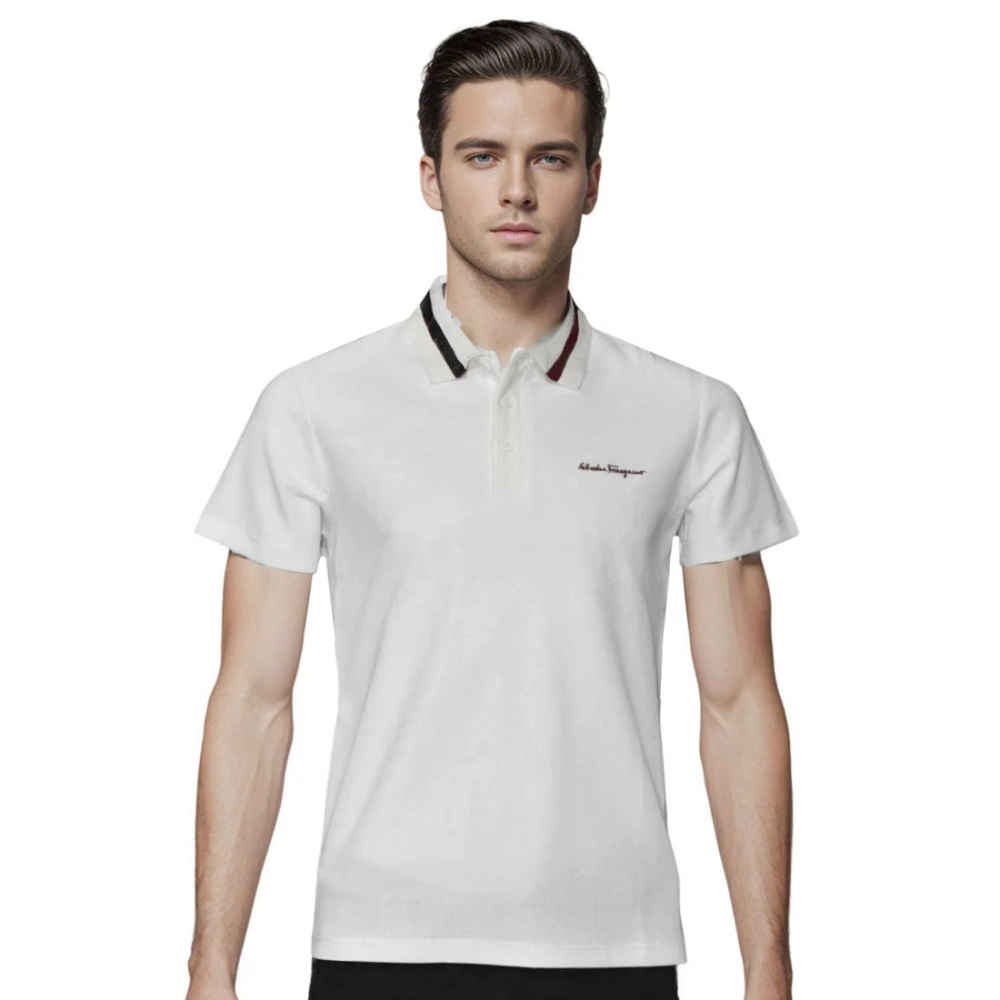 Salvatore Ferragamo Embroidered logo White Polo T-shirt-thumb-0
