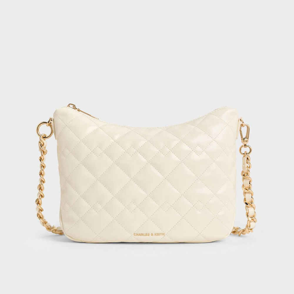 Charles & Keith  Duo Quilted Slouchy Cream Hobo Bag-2