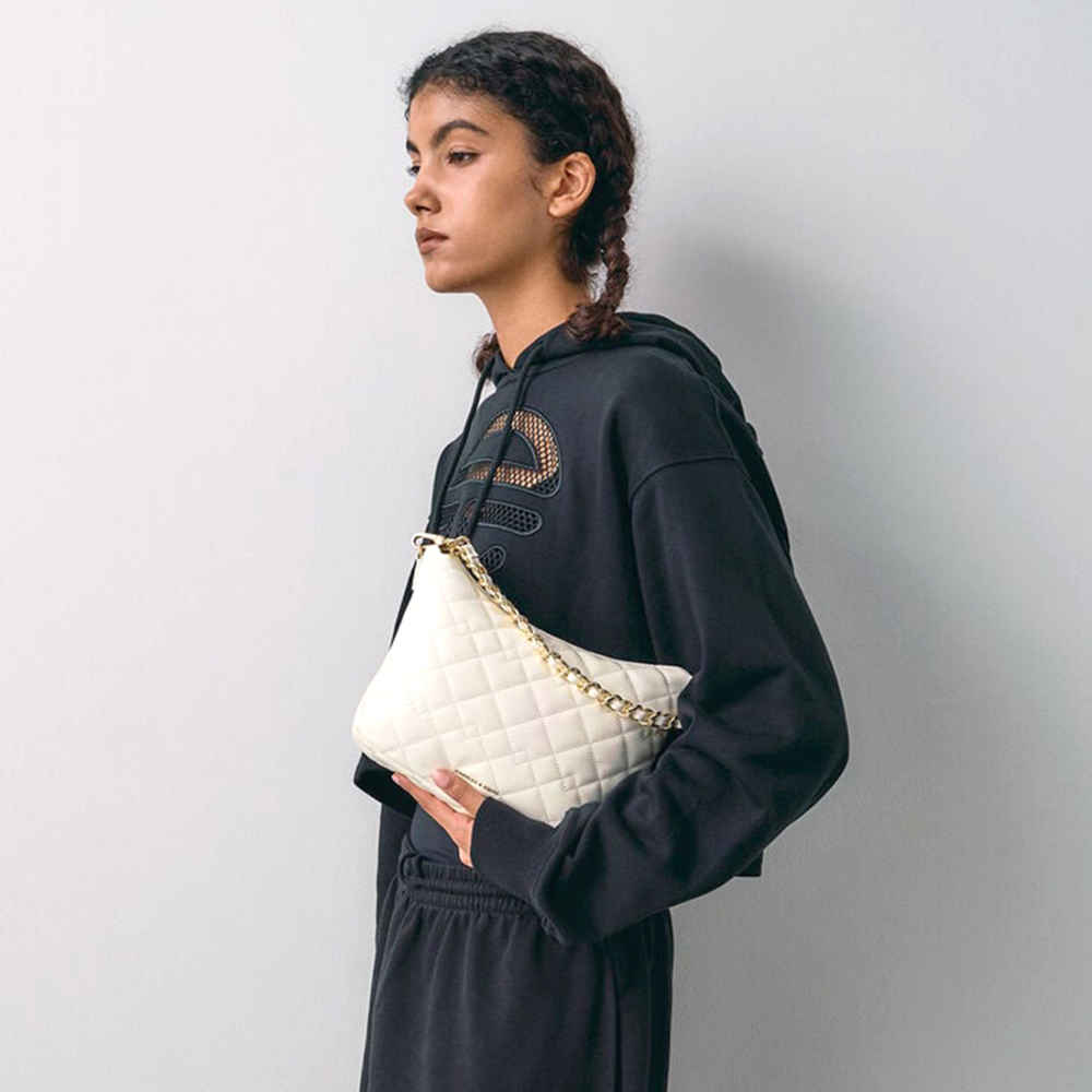 Charles & Keith  Duo Quilted Slouchy Cream Hobo Bag-6