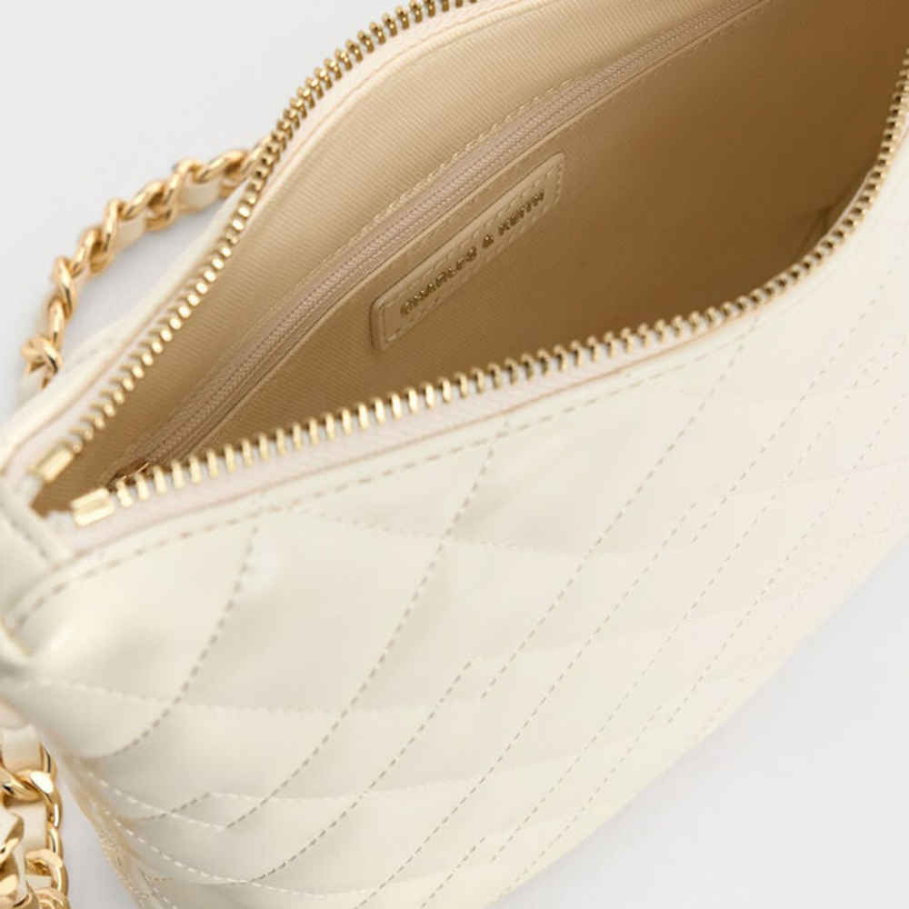 Charles & Keith  Duo Quilted Slouchy Cream Hobo Bag-3