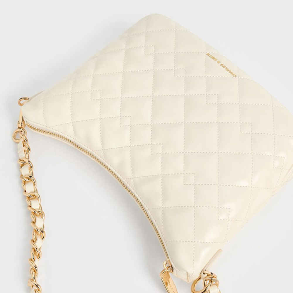 Charles & Keith  Duo Quilted Slouchy Cream Hobo Bag-4