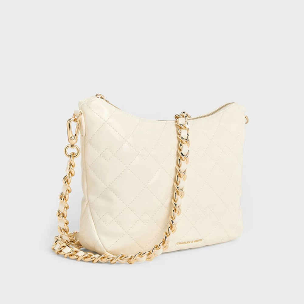 Charles & Keith  Duo Quilted Slouchy Cream Hobo Bag-1