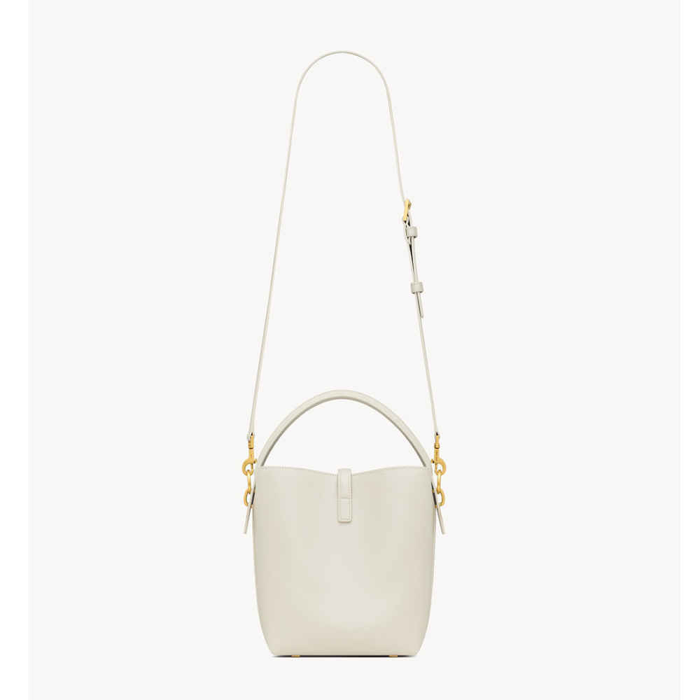 YSL le 37 Small Shiny White Bucket Bag-2