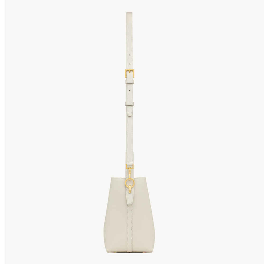 YSL le 37 Small Shiny White Bucket Bag-3