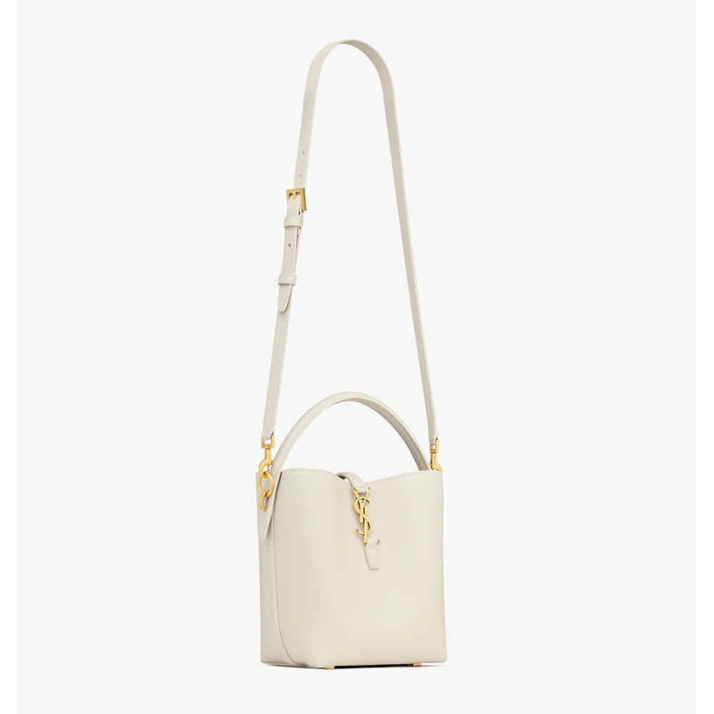 YSL le 37 Small Shiny White Bucket Bag-1