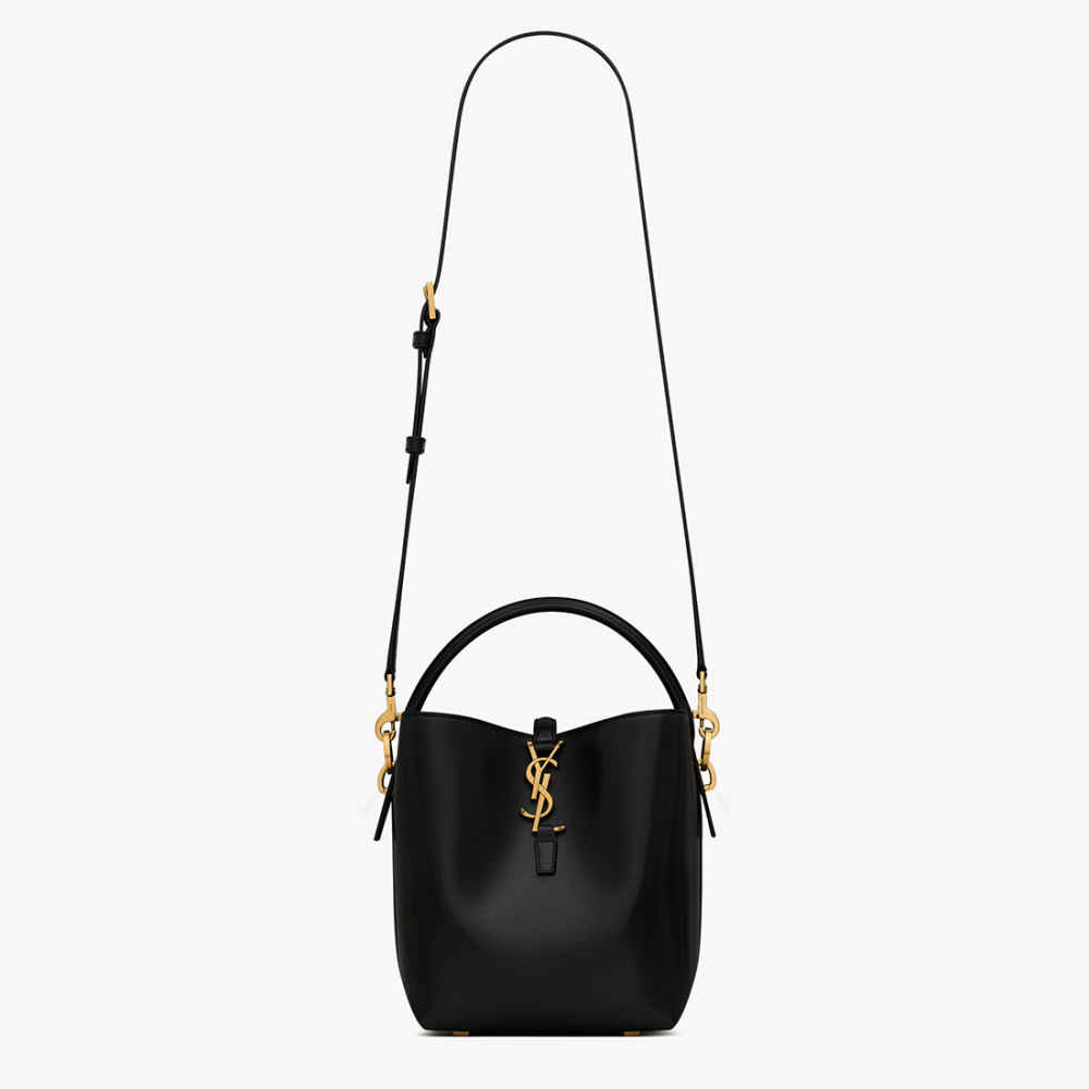 YSL le 37 Small Shiny Black Bucket Bag-1
