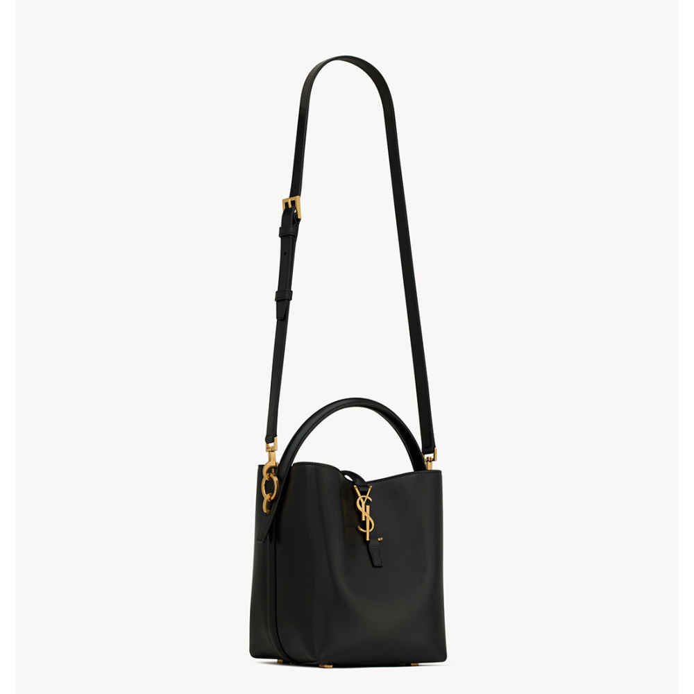 YSL le 37 Small Shiny Black Bucket Bag-2