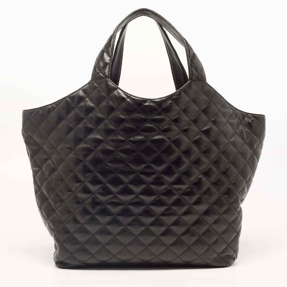 Saint Laurent Black Quilted Leather Maxi Icare Shopping Tote Bag-1
