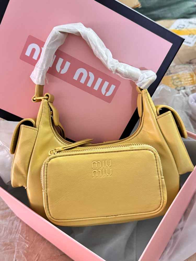 Miu Miu Yellow Leather Cargo Pocket Bag-thumb-0