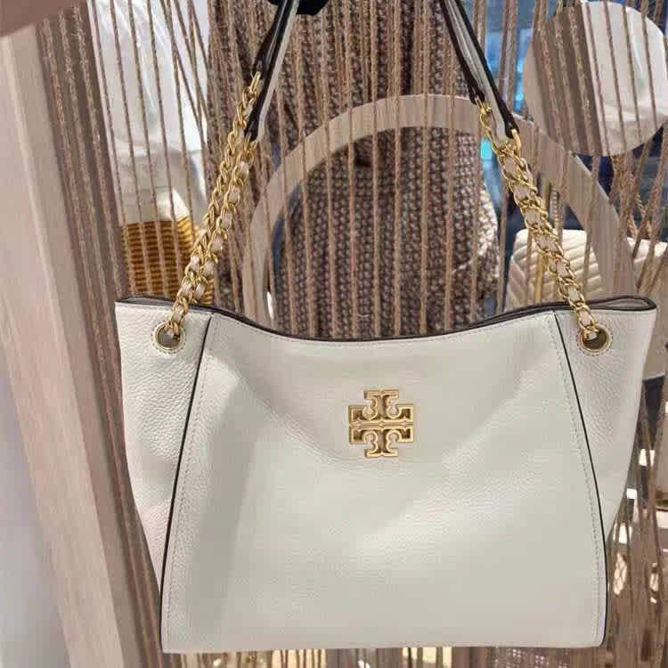 Tory Burch Britten Small Slouchy White Tote Bag-thumb-0