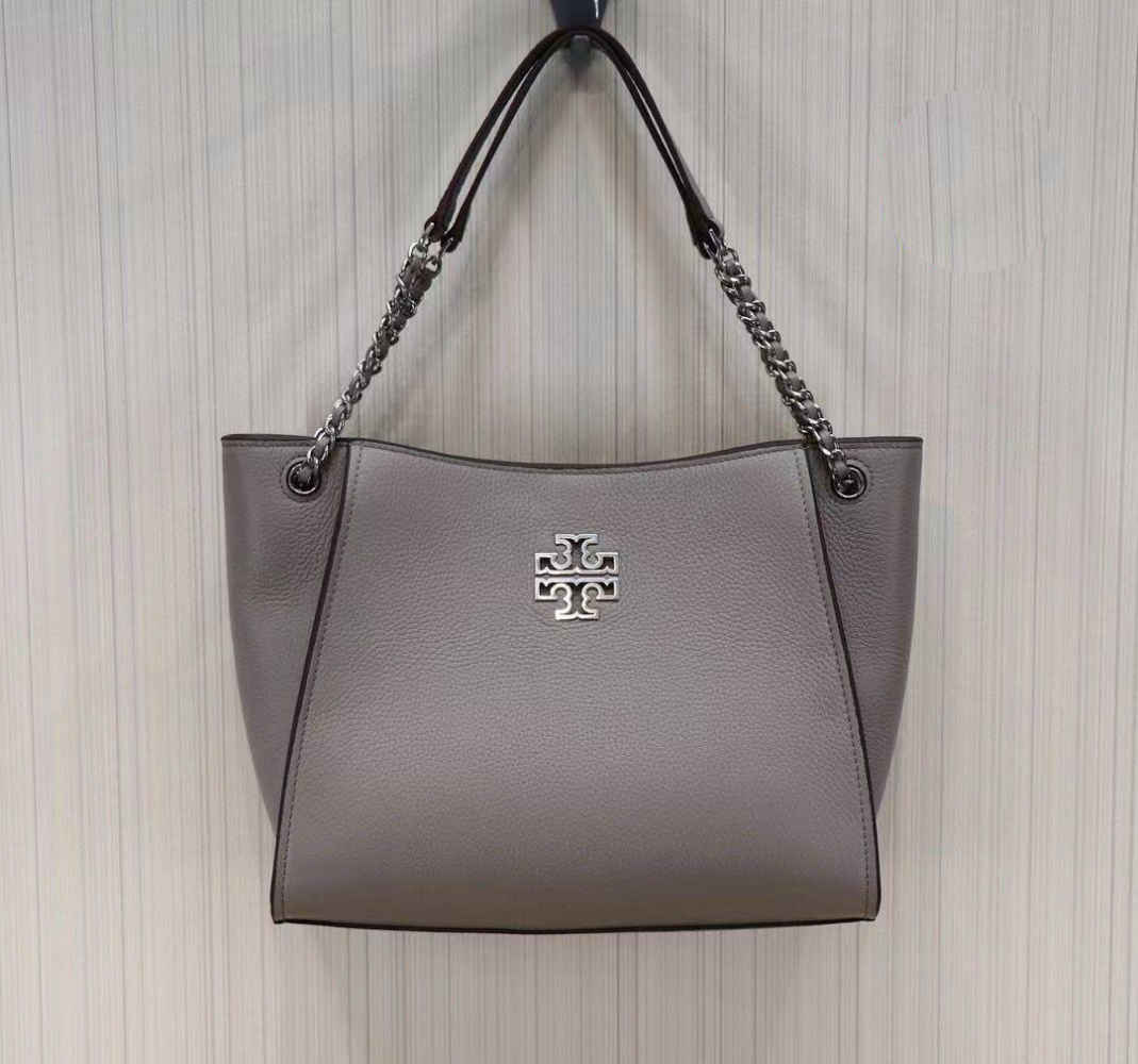 Tory Burch Britten Small Slouchy Grey Tote Bag-thumb-0