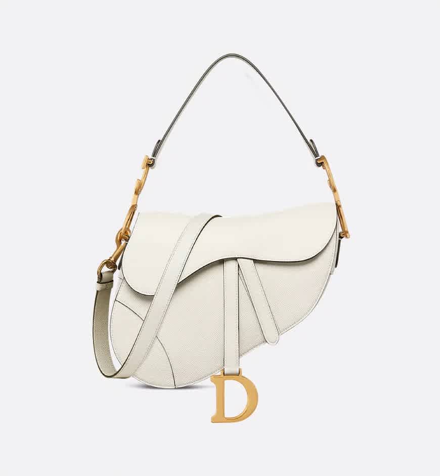 Dior Saddle Bag with Strap White Grained skin-thumb-0