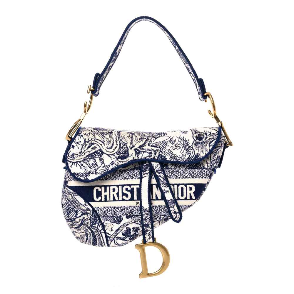 Christian Dior Canvas Embroidered Toile de Jouy Saddle Bag-thumb-0