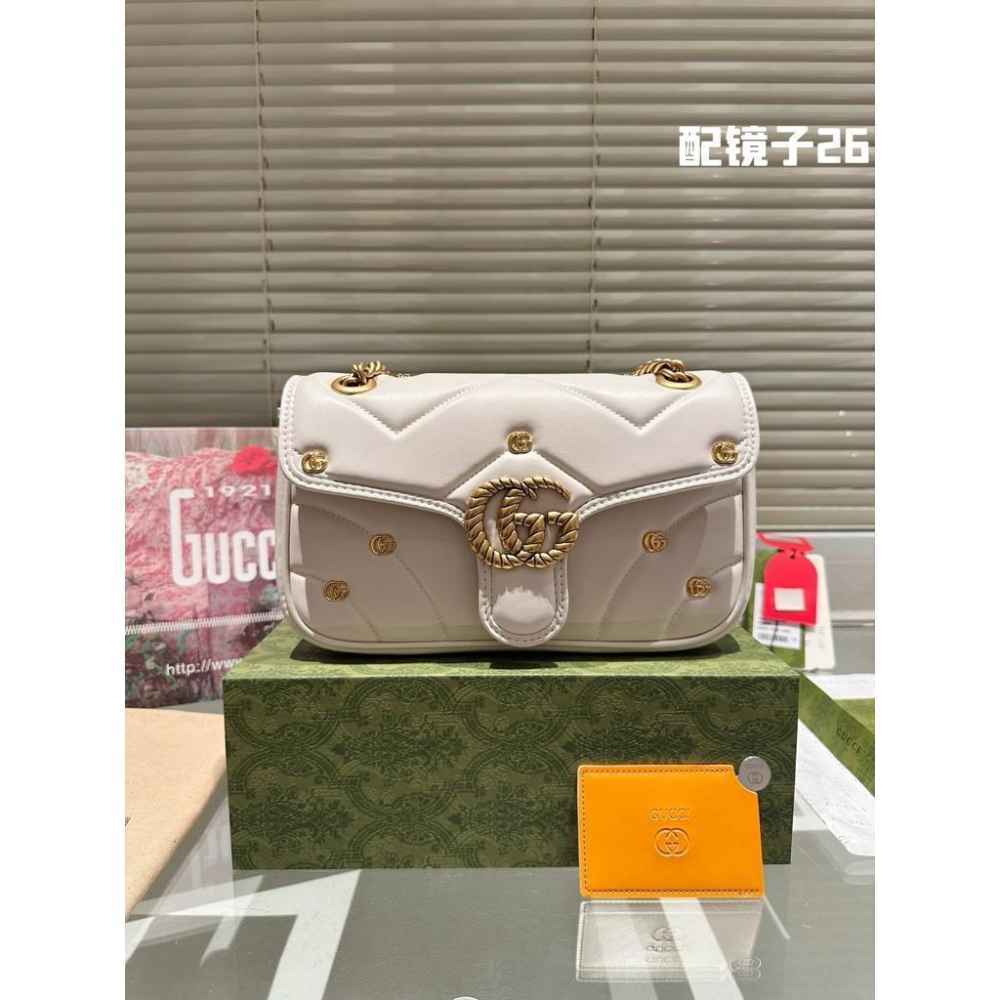 Gucci Marmont Studded GG Series White Women Bag-thumb-0