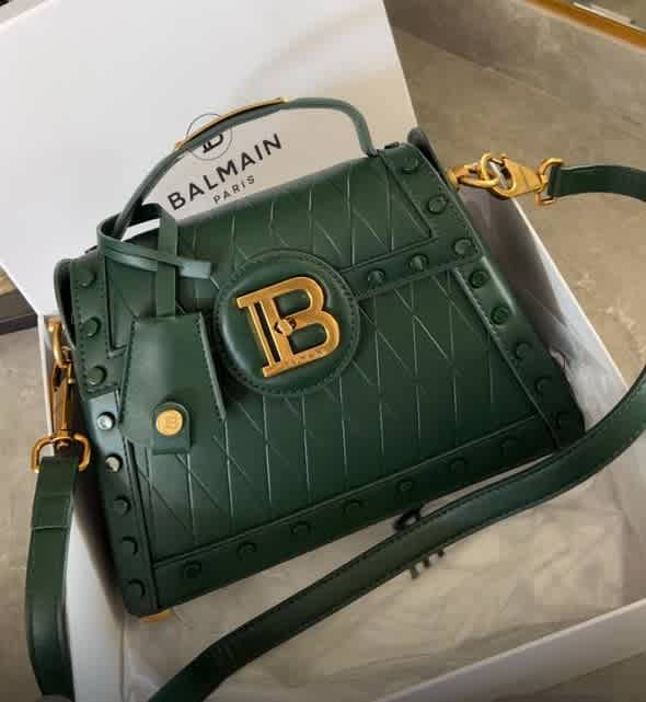 Balmain B-Buzz Glazed Green Leather Dynasty Bag-thumb-0