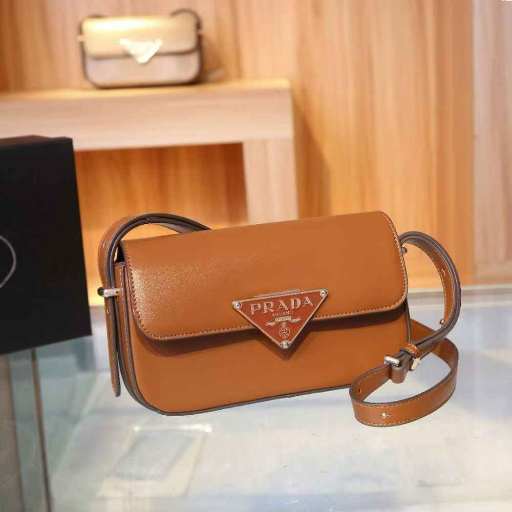Prada Triangle Logo Brown Shoulder Bag-thumb-0
