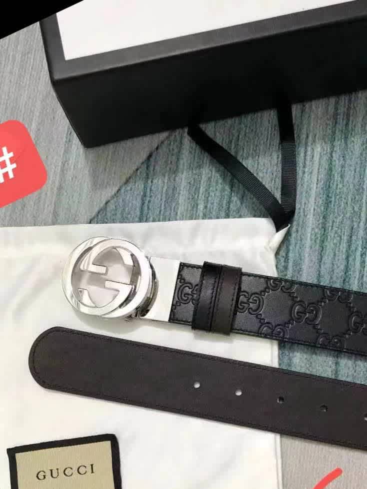 Gucci Black & Silver Elastic Band Crystal Embellished Buckle Belt-thumb-0