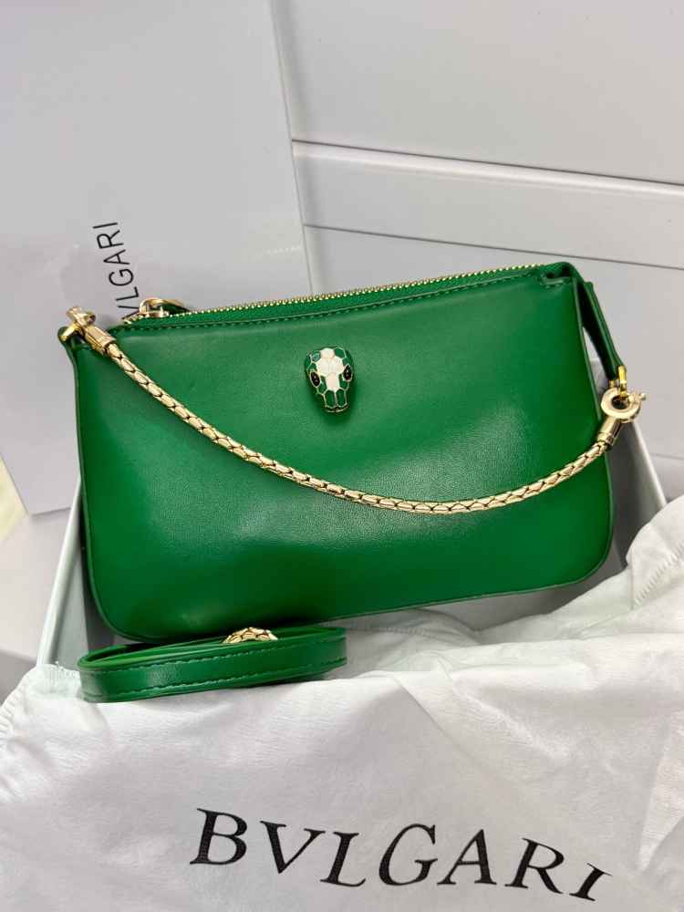 Bvlgari Serpenti Accessory Pouch Green Leather Bag-thumb-0