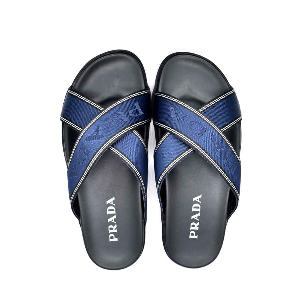 Prada Black/Blue Saffiano leather Crisscross Flip-flops-4