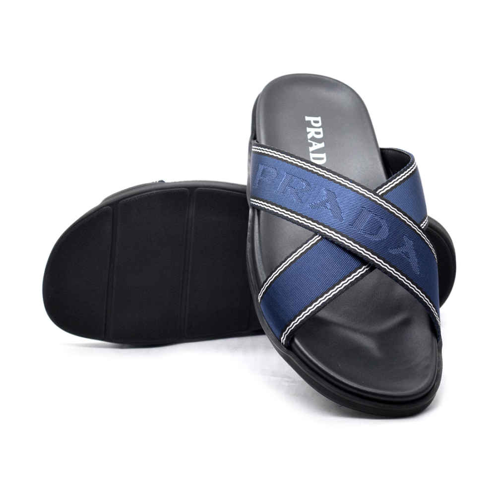 Prada Black/Blue Saffiano leather Crisscross Flip-flops-5