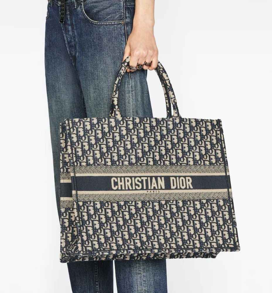 Dior Oblique Embroidered Canvas Large Book Black Tote Bag-thumb-0
