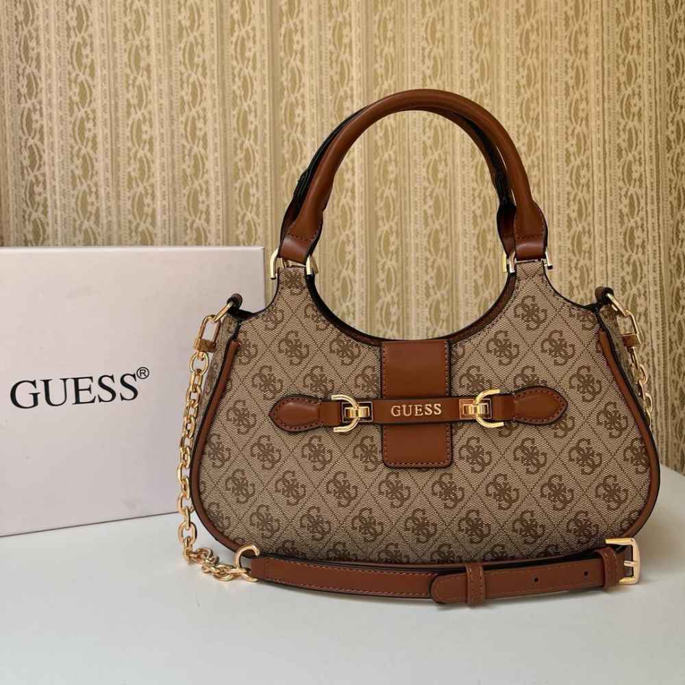 Guess Brown Monogram Nolana Girlfriend Shoulder Bag-thumb-0