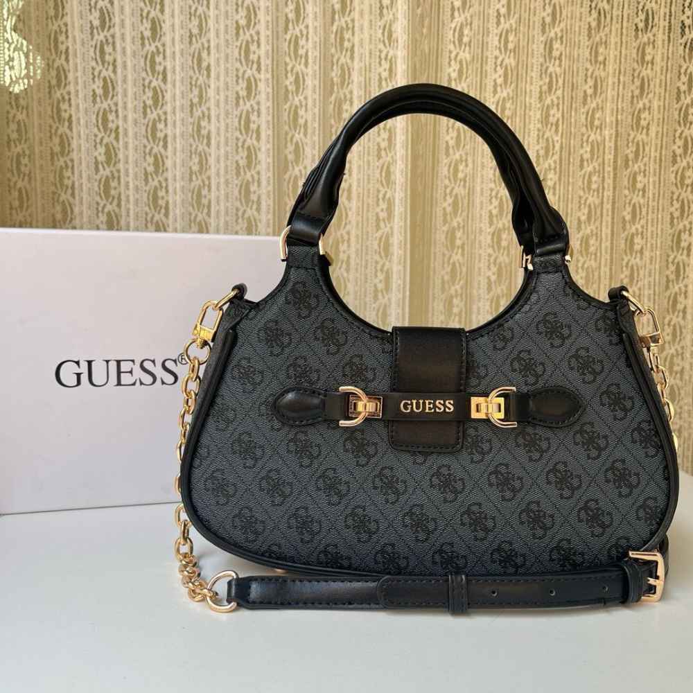 Guess Black Monogram Nolana Girlfriend Shoulder Bag-thumb-0