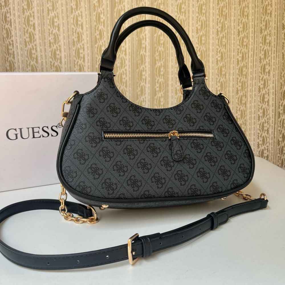 Guess Black Monogram Nolana Girlfriend Shoulder Bag-thumb-1