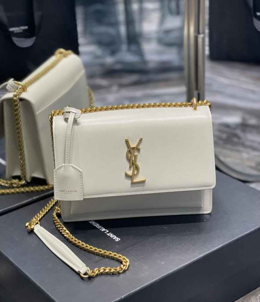 Saint Laurent Medium White Sunset Chain Sling Bag-thumb-0