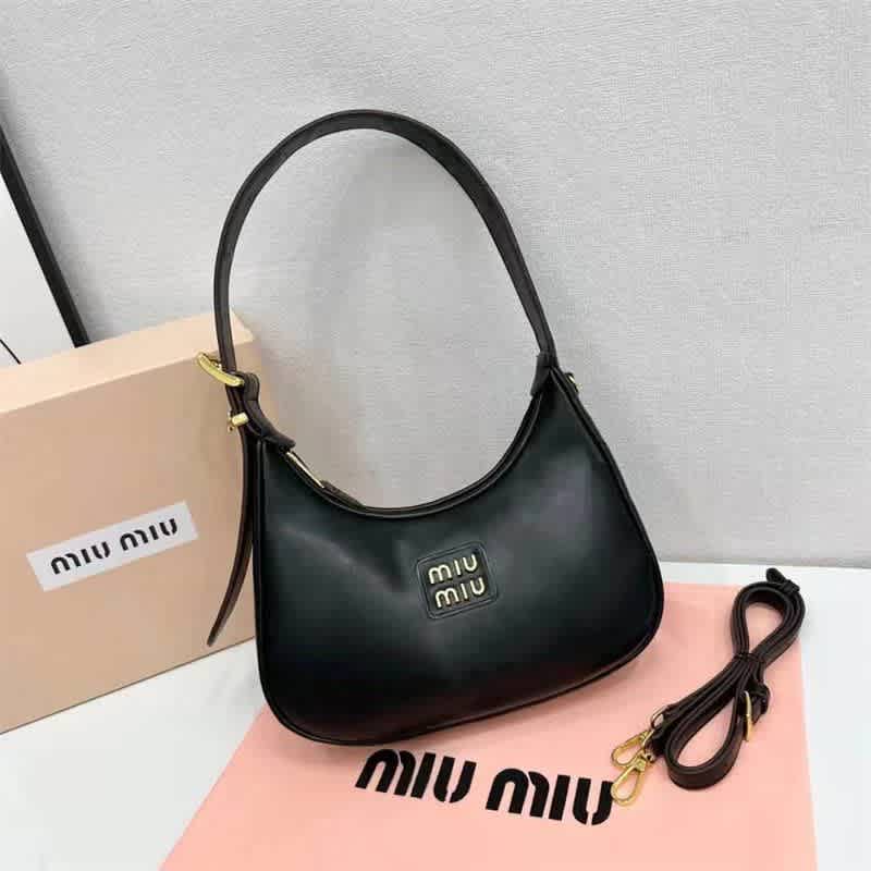 Miu Miu Logo Black Hobo Bag-thumb-0