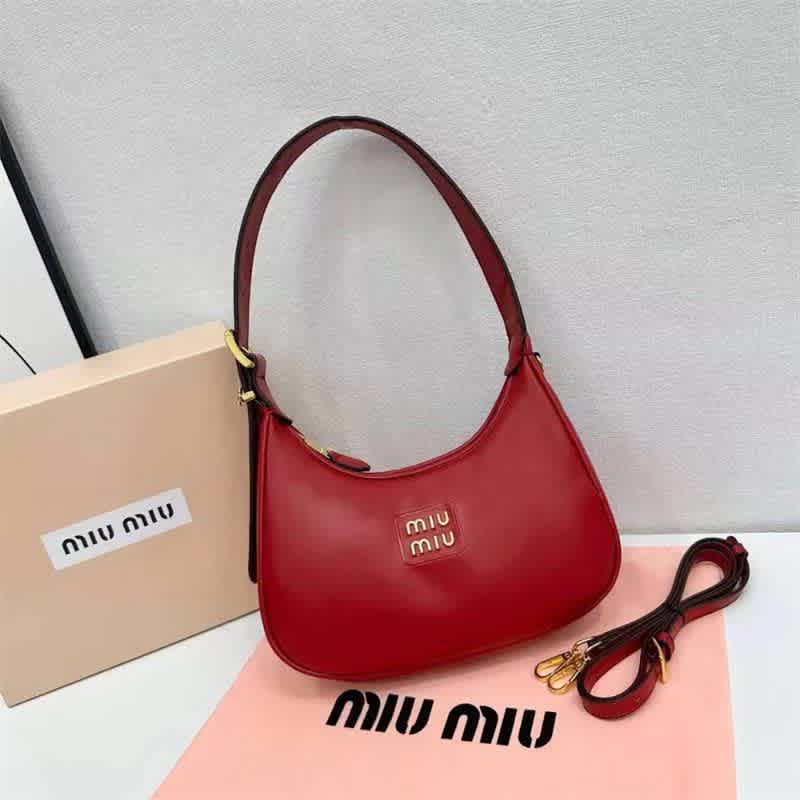 Miu Miu Logo Red Hobo Bag-thumb-0