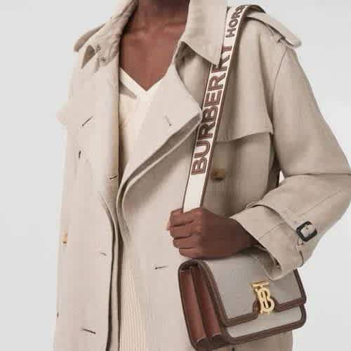 Burberry Beige/Brown Canvas and Leather Small TB Shoulder Bag-thumb-1