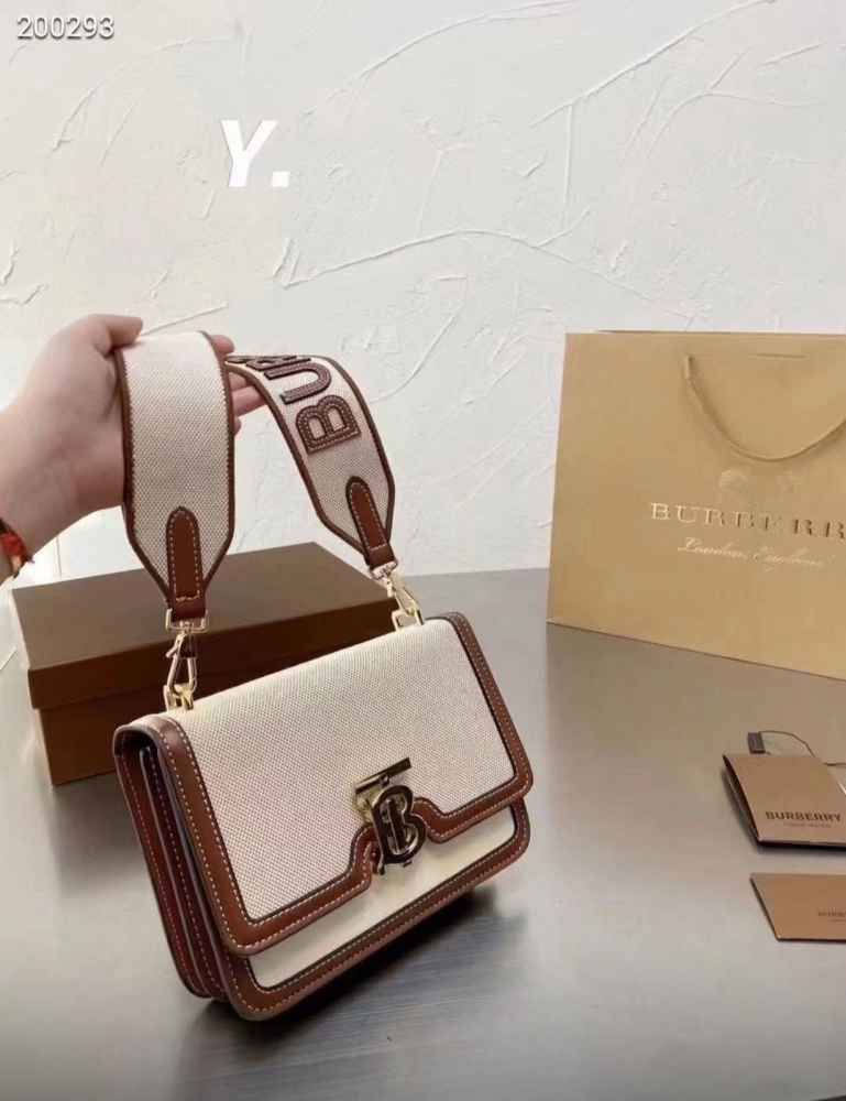 Burberry Beige/Brown Canvas and Leather Small TB Shoulder Bag-thumb-2