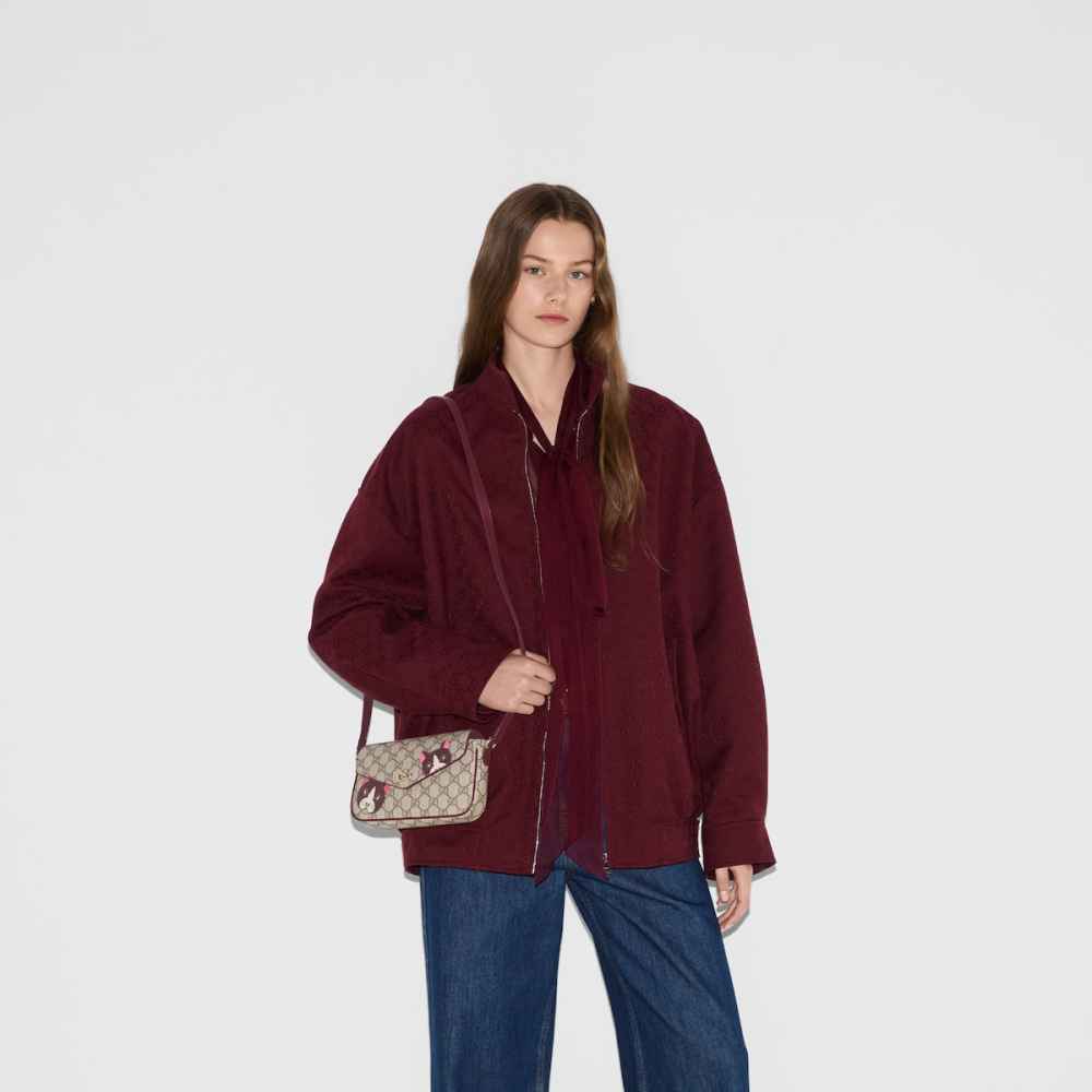 Gucci Beige GG mini shoulder bag with cat detail Sling Bag-7