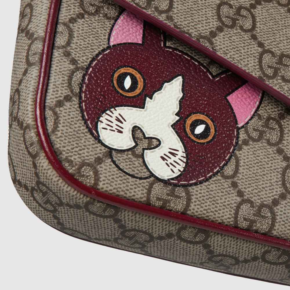 Gucci Beige GG mini shoulder bag with cat detail Sling Bag-6