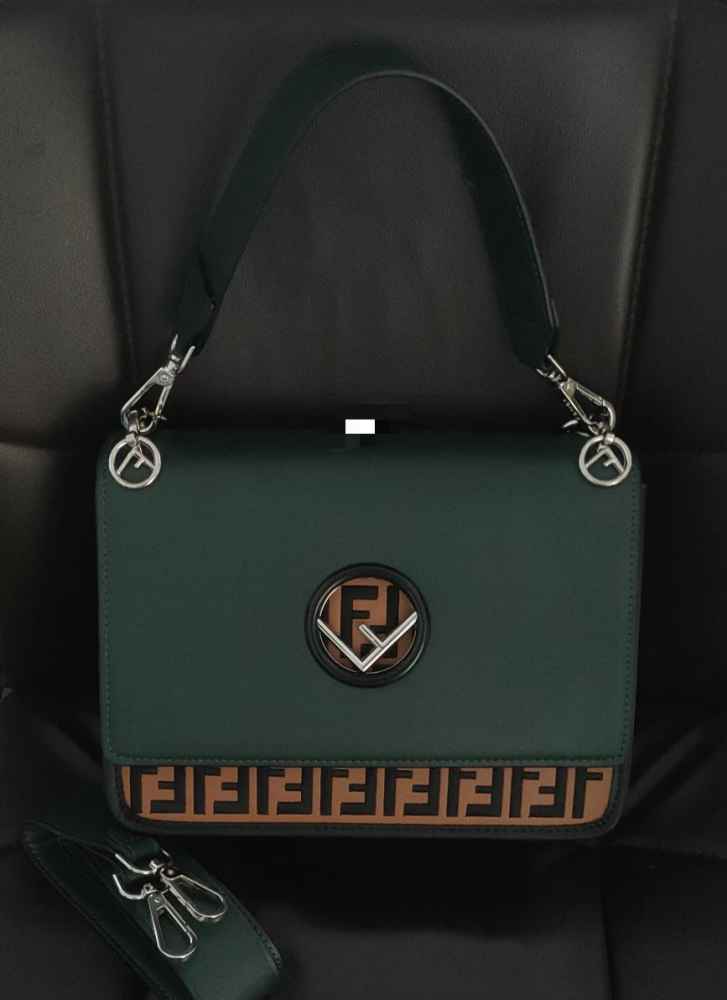 Fendi Green/Black Zucca Embossed Leather Kan I F Top Handle Bag-thumb-0