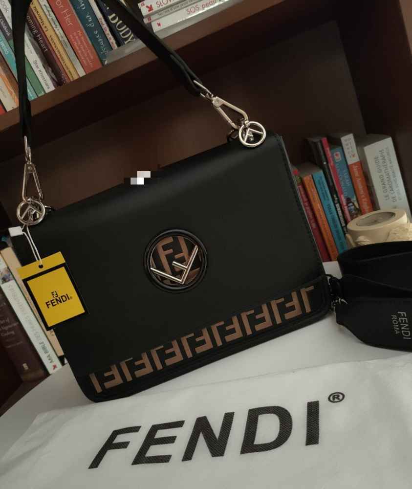 Fendi Black Zucca Embossed Leather Kan I F Top Handle Bag-thumb-0